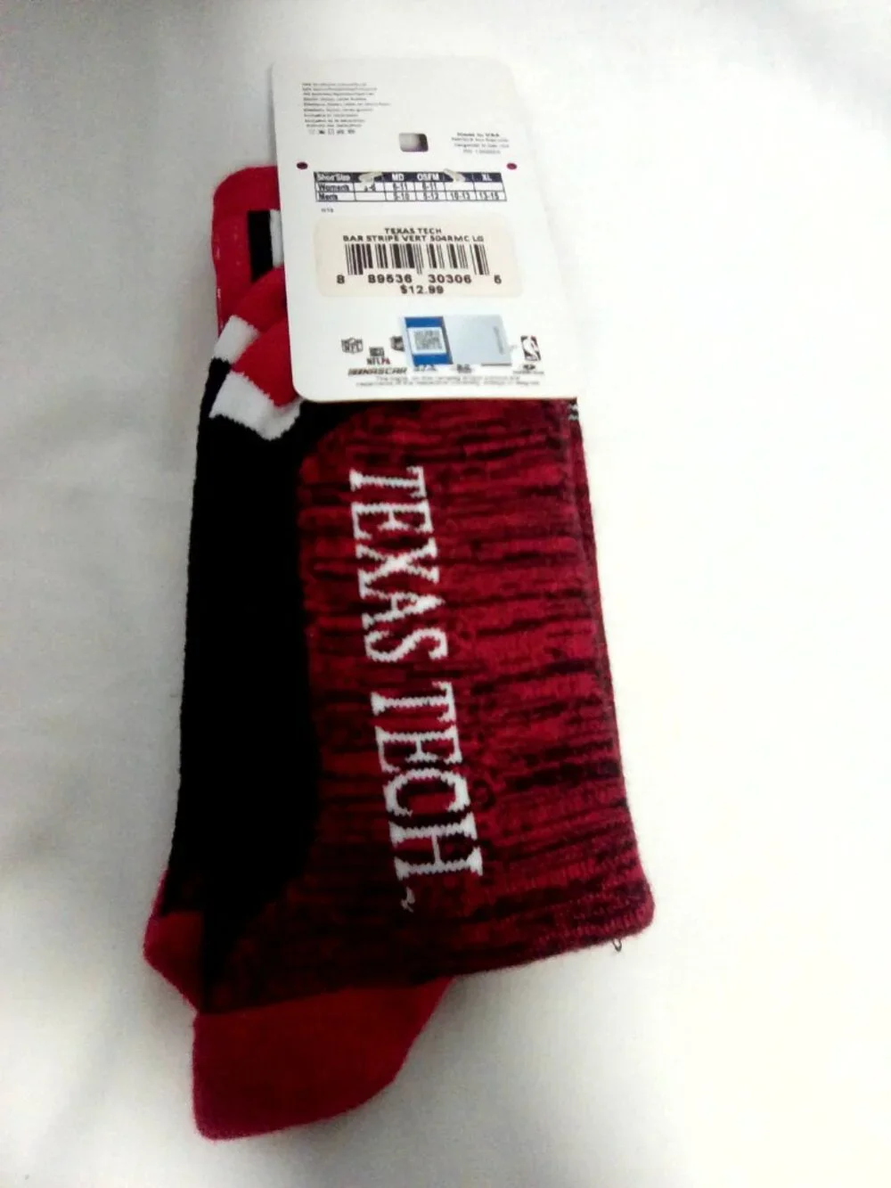 FBF Origianals Texas Tech Red Raiders socks Large NWT